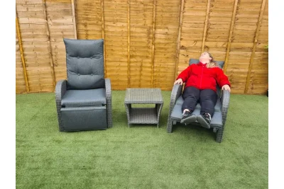 Burton Reclining Rattan Bistro Set + Built in Footrests