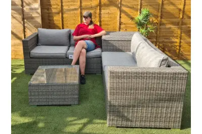 Ashby Corner Sofa Set + Storage in Grey Rattan