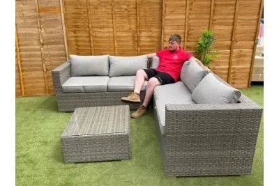 Luxury Rattan Corner Sofa Set in Grey