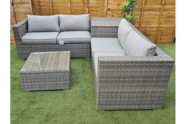Ashby Corner Sofa Set + Storage in Grey Rattan
