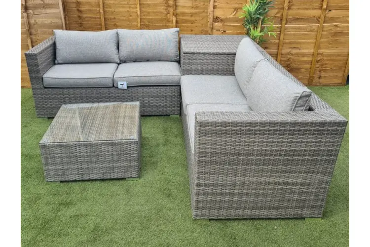 Ashby Corner Sofa Set + Storage in Grey Rattan