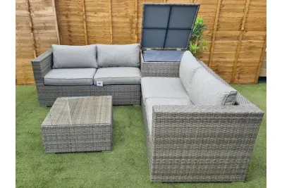 Ashby Corner Sofa Set + Storage in Grey Rattan