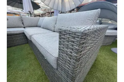 Ashby Corner Sofa Set + Height Adjustable Table in Grey Rattan