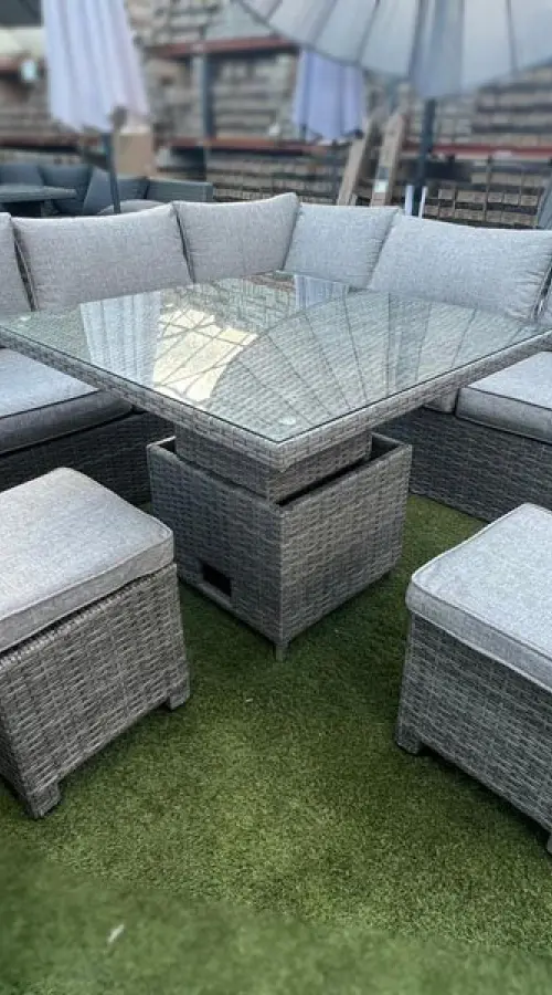 #AskGFUK for Ashby Corner Sofa Set + Height Adjustable Table in Grey Rattan