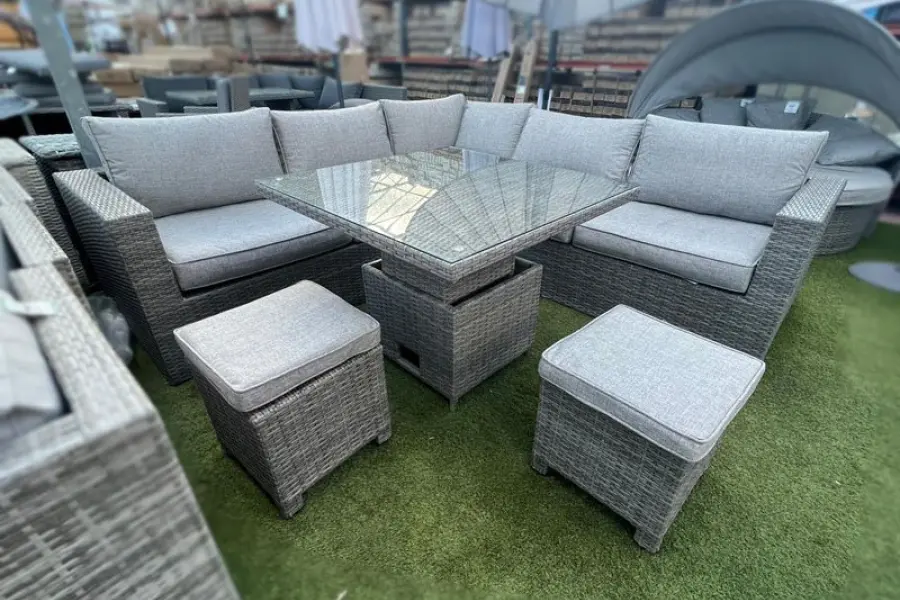 #AskGFUK for Ashby Corner Sofa Set + Height Adjustable Table in Grey Rattan