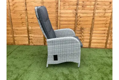 Burbage 4 Seater Round Reclining Dining Set in Silver Grey Rattan