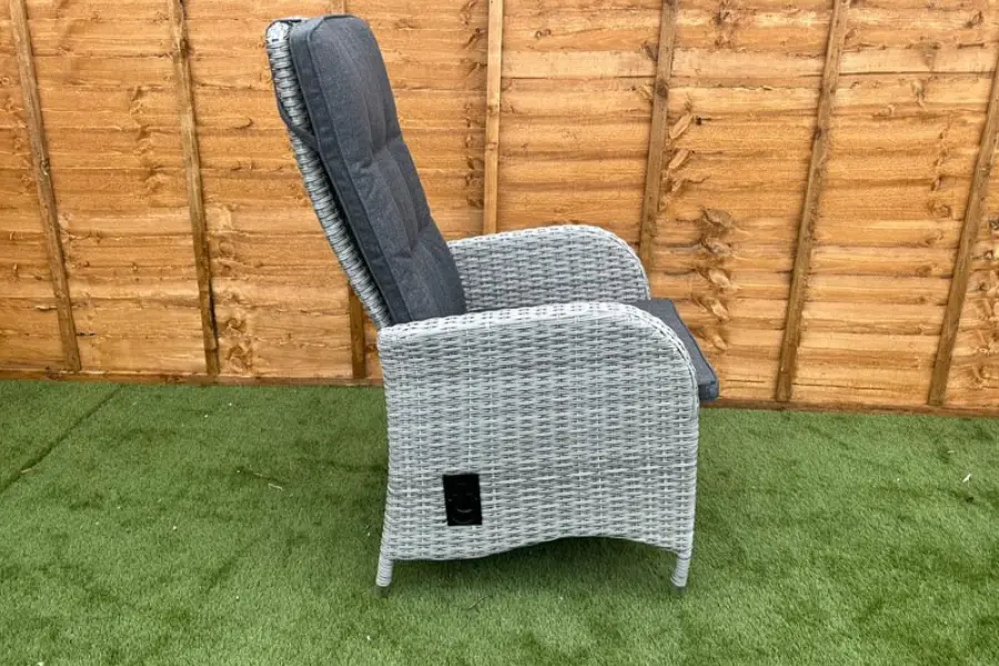 #AskGFUK for Burbage 4 Seater Round Reclining Dining Set in Silver Grey Rattan