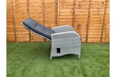 Burbage 4 Seater Round Reclining Dining Set in Silver Grey Rattan