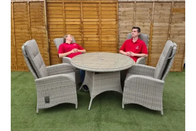 Burbage 4 Seater Round Reclining Rattan Dining Set in Latte