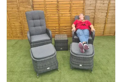 Burbage 2 Seater Reclining Rattan Bistro Set in Stone Grey