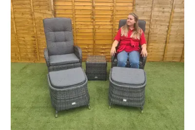 Burbage 2 Seater Reclining Rattan Bistro Set in Stone Grey