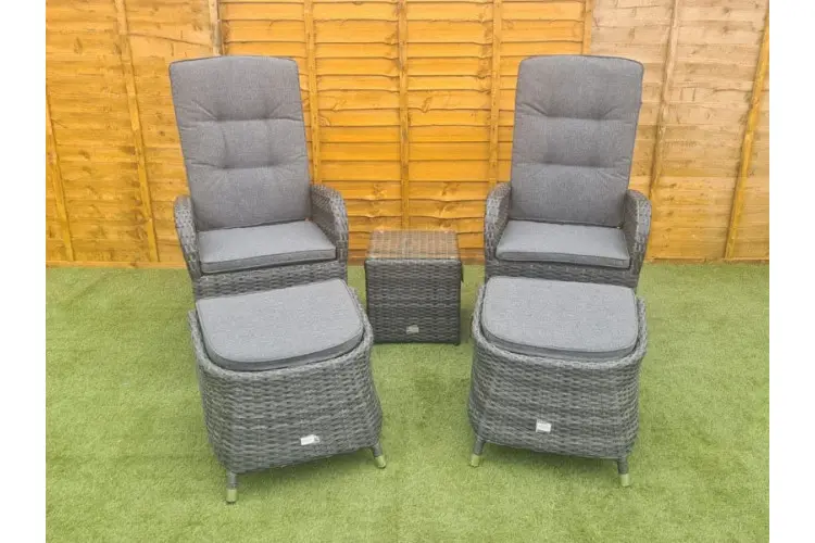 Burbage 2 Seater Reclining Rattan Bistro Set in Stone Grey