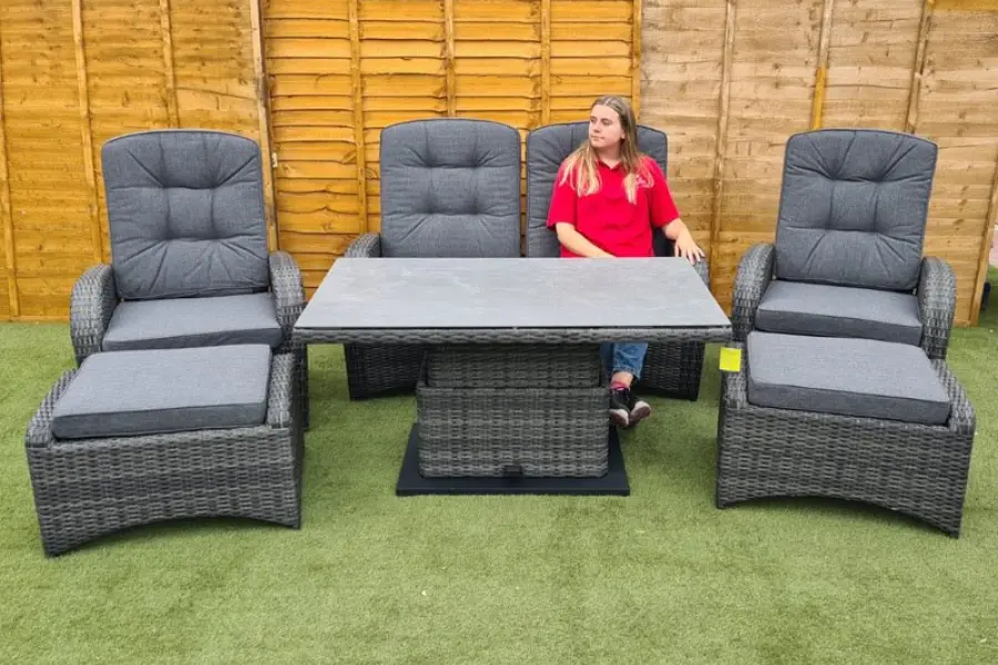 #AskGFUK for Burbage Reclining Rattan Sofa Set + Adjustable Table in Stone Grey