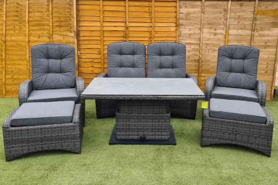 Customer Reviews for Burbage Reclining Rattan Sofa Set + Adjustable Table in Stone Grey