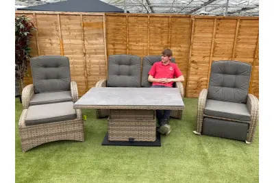 Burbage Reclining Rattan Sofa Set + Adjustable Table in Cappuccino