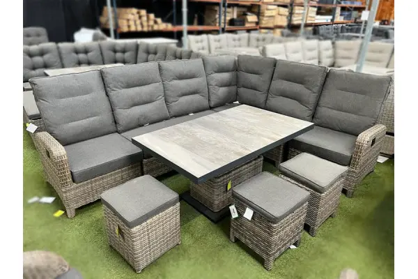 Burbage Reclining Rattan Corner Lounge Set in Cappuccino