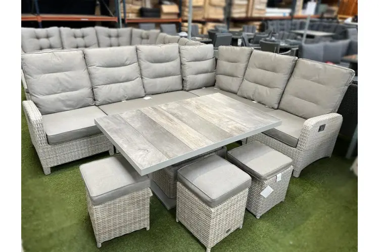 Burbage Reclining Rattan Corner Lounge Set in Latte