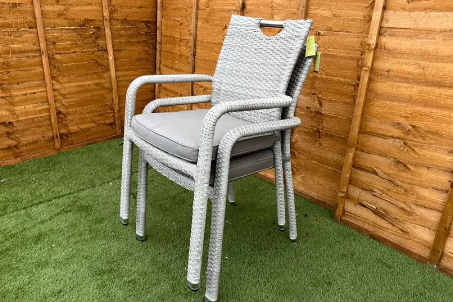 #AskGFUK for Sharnford Stacking 6 Seater Round Rattan Dining Set in Latte 