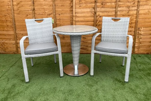 Sharnford Stacking Rattan Bistro Set in Latte Sharnford Stacking Rattan Bistro Set in Latte