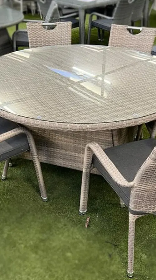 Customer Reviews for Sharnford Stacking 6 Seater Round Rattan Dining Set in Cappuccino