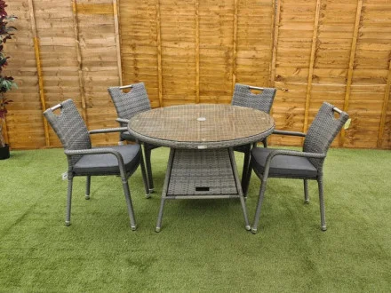 Sharnford Stacking 4 Seater Rattan Dining Set in Grey