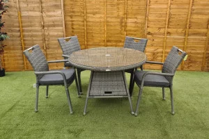Sharnford Stacking 4 Seater Rattan Dining Set in Grey Sharnford Stacking 4 Seater Rattan Dining Set in Grey