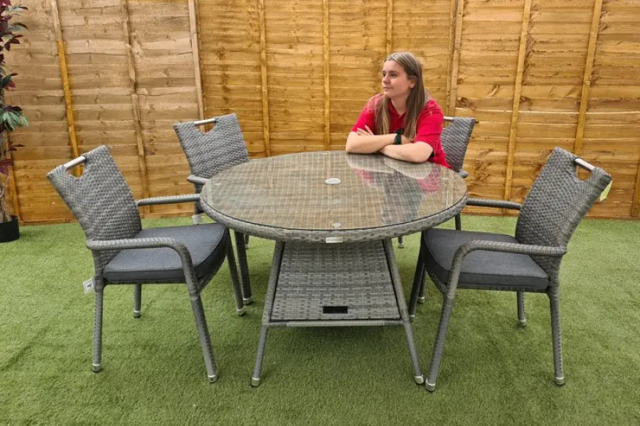 #AskGFUK for Sharnford Stacking 4 Seater Rattan Dining Set in Grey