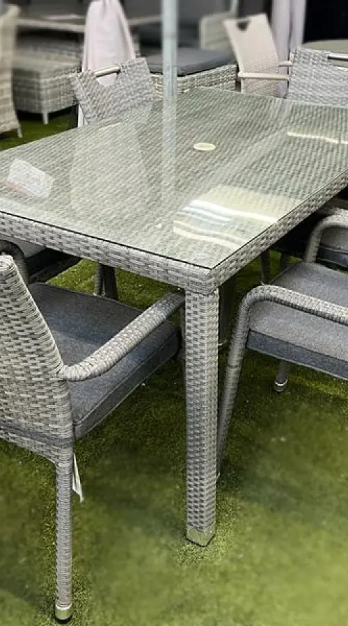 Customer Reviews for Sharnford Stacking 6 Seater Rectangular Rattan Dining Set in Grey