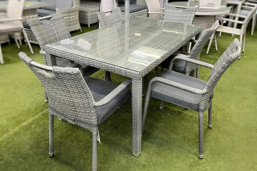 Customer Reviews for Sharnford Stacking 6 Seater Rectangular Rattan Dining Set in Grey
