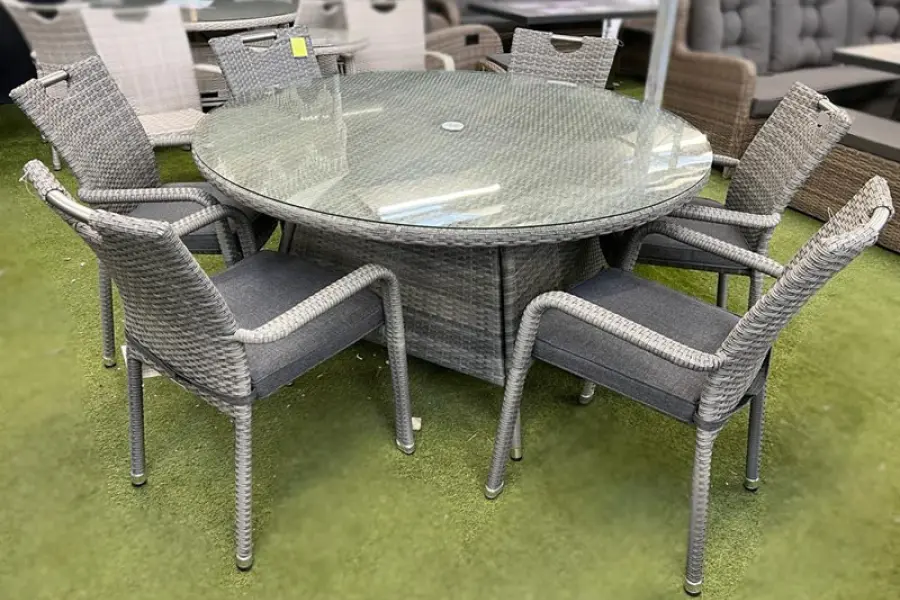 Customer Reviews for Sharnford Stacking 6 Seater Round Rattan Dining Set in Grey
