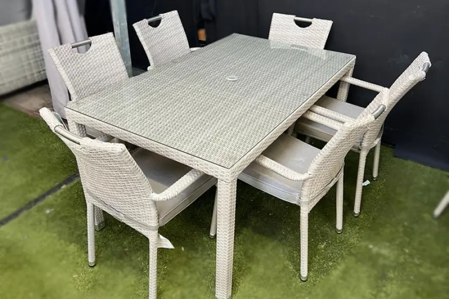 Customer Reviews for Sharnford Stacking 6 Seater Rectangular Rattan Dining Set in Latte