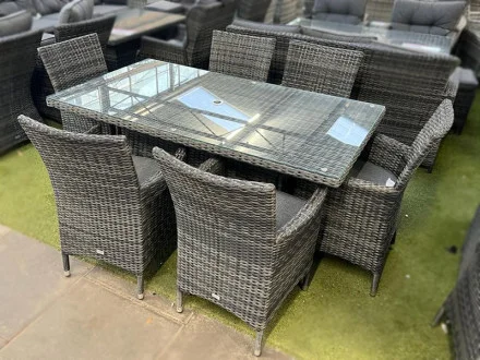 Sapcote 6 Seater Rectangular Dining Set in Dark Grey Rattan