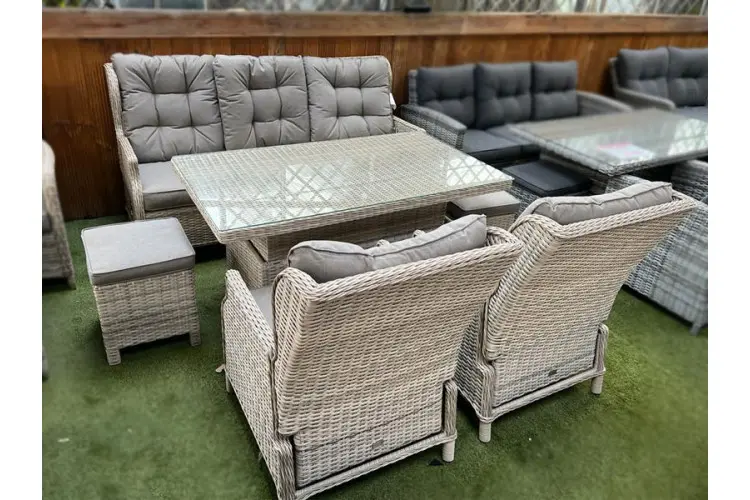 Sapcote Deluxe Reclining Lounge Set + Height Adjustable Table in Natural Rattan 