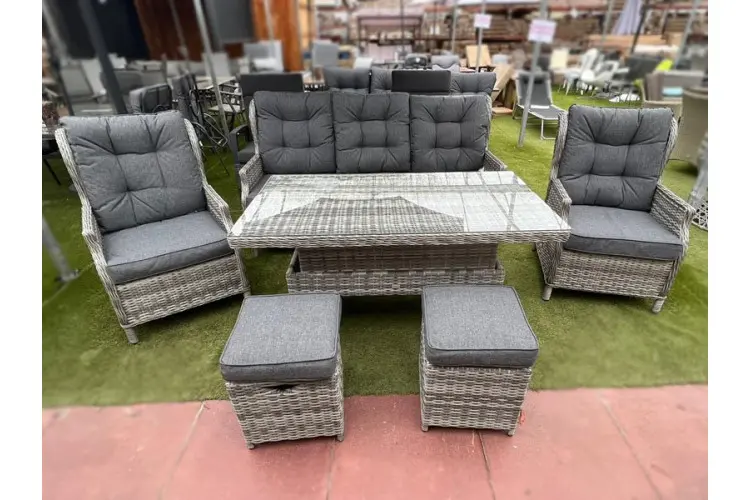 Sapcote Deluxe Reclining Lounge Set + Height Adjustable Table in Natural Rattan 