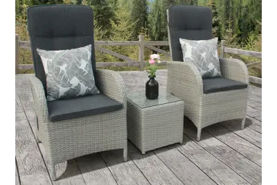 Burbage 2 Seater Reclining Rattan Bistro Set in Silver Grey