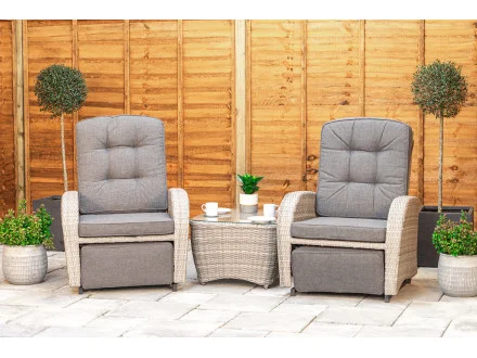 Burbage Rocking & Reclining Rattan Bistro Set in Silver Grey