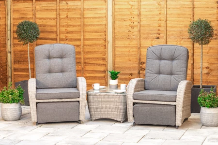 Burbage Rocking & Reclining Rattan Bistro Set in Silver Grey