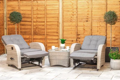Burbage Rocking & Reclining Rattan Bistro Set in Silver Grey