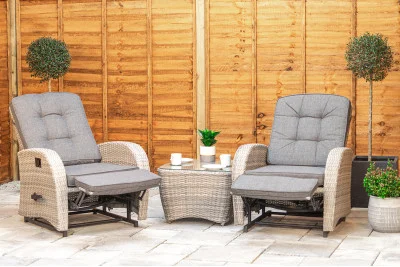 Burbage Rocking & Reclining Rattan Bistro Set in Silver Grey