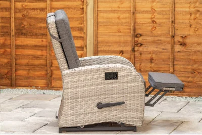 Burbage Rocking & Reclining Rattan Bistro Set in Silver Grey