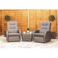 Burbage Rocking & Reclining Rattan Bistro Set in Stone Grey