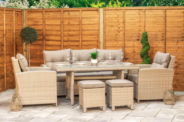 Sapcote Modular Lounge Dining Set in Natural Rattan