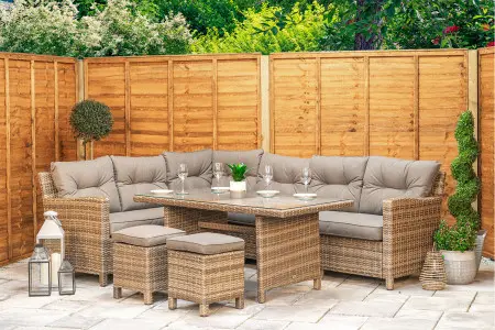 Sapcote Modular Corner Dining Set in Brown Rattan 