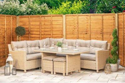 Sapcote Modular Corner Dining Set in Natural Rattan 
