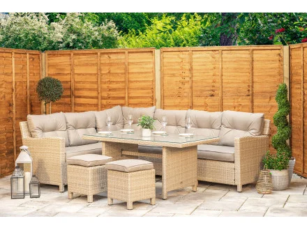 Sapcote Modular Corner Dining Set in Natural Rattan 