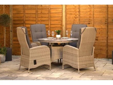 Burbage 4 Seater Round Reclining Dining Set in Cappuccino Rattan