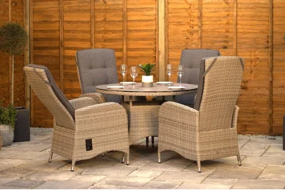 Burbage 4 Seater Round Reclining Dining Set in Cappuccino Rattan