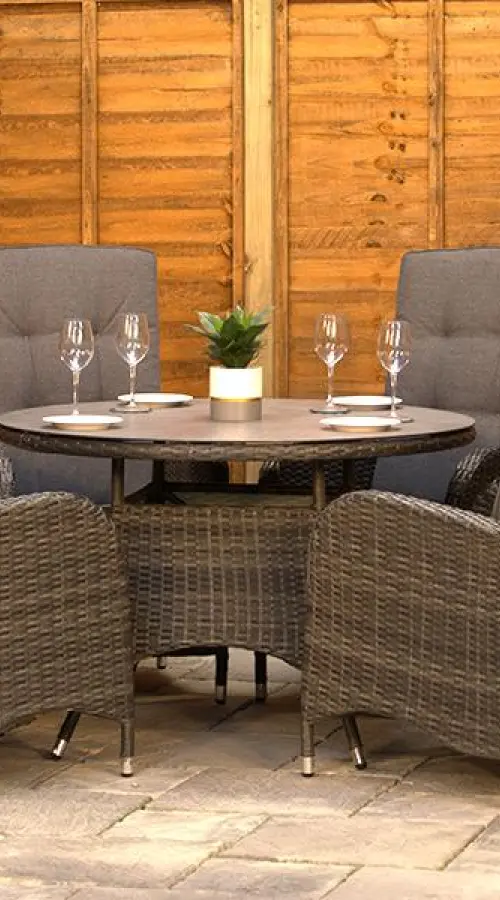 Customer Reviews for Burbage 4 Seater Round Reclining Dining Set in Stone Grey Rattan