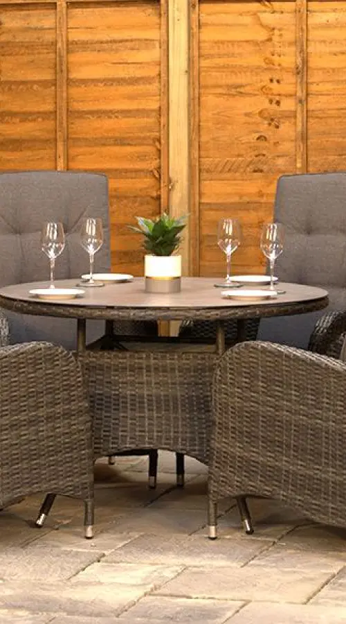 #AskGFUK for Burbage 4 Seater Round Reclining Dining Set in Stone Grey Rattan
