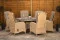 Burbage 6 Seater Round Reclining Rattan Dining Set in Latte